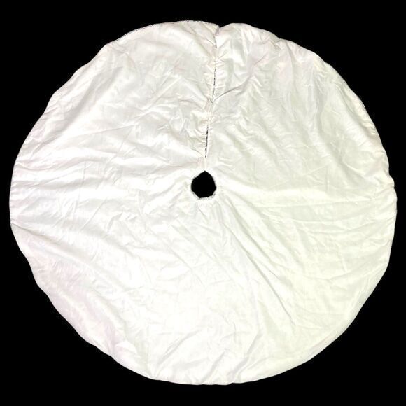 Christmas Tree Skirt 48 inches White Christmas Faux Fur Gold Snowflake Gemstones - Picture 4 of 11